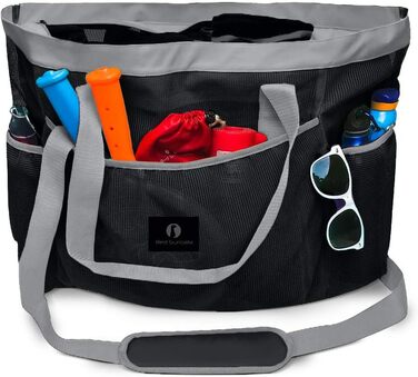 Red Suricata Large Mesh Beach Bag - Beach Bags and Shopping Bags (Black/Gray)