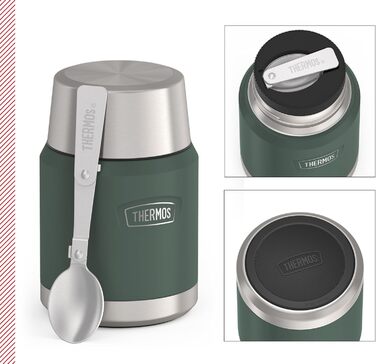 Термос ICON Food Jar 0,71 л, темно-сірий/графіт матовий, контейнер для їжі з подвійних стінок з нержавіючої сталі 18/8, зберігає тепло та холод, з відкидним ложкою, неслизьке дно, абсолютно герметичний