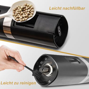 Електричні млини для солі та перцю 2 шт. Набір, батарейне живлення, LED-підсвічування, регулювання помелу, чорний (Стиль 2)