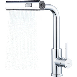 Змішувач для кухні BELZ з висувною лійкою, 3 режими, поворотний на 360°, з нержавіючої сталі SUS304, матовий хром