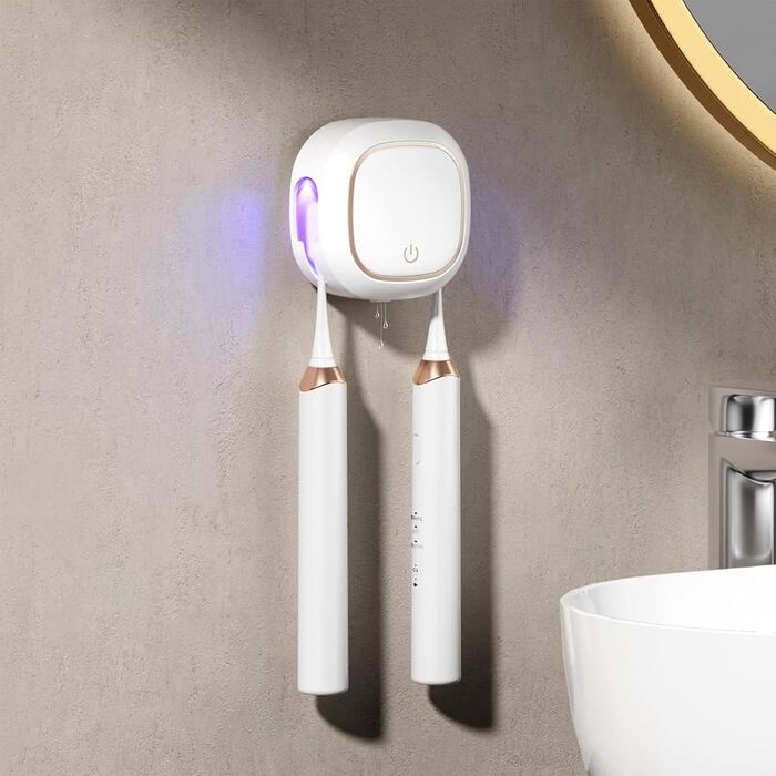 Maxspace UV Toothbrush Sanitizer, Wall-Mounted Toothbrush Holder with Drying, Rechargeable Toothbrush Sterilizer with 2 Slots for Family Use (White)