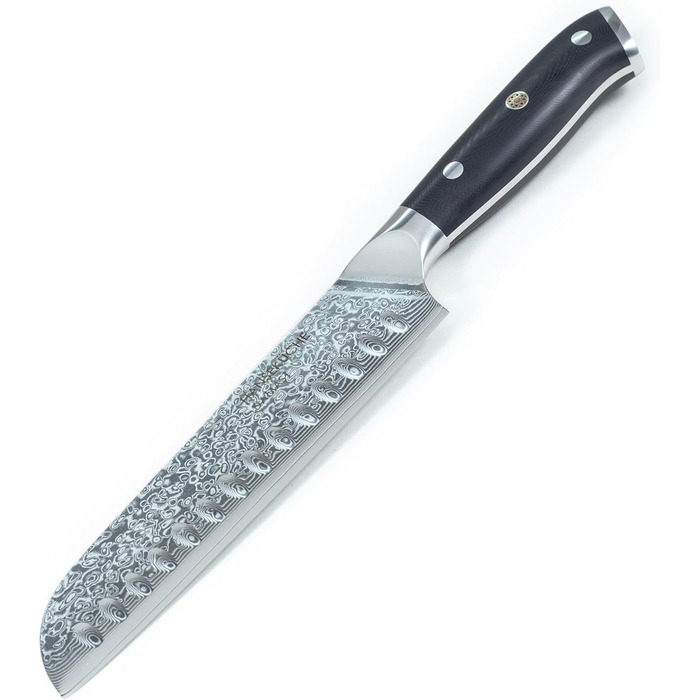 Ніж HansaKüche Santoku з дамаської сталі: професійний кухонний ніж з G10 ручкою, 67 шарів, висока якість