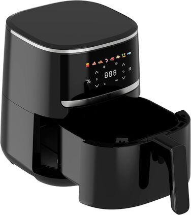 Аерофритюрниця aeco Compact 4,3 л з цифровим дисплеєм, 1500 Вт, 8 програм, регулювання температури 80–200°C, компактна, з книжкою рецептів