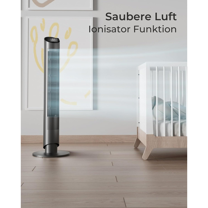 Турбовентилятор CF2401 з пультом керування та додатком: тихий підлоговий вентилятор з таймером та LED-підсвіткою, дитяча безпека, чорний, 102 см