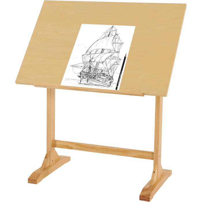 VISWIN Adjustable Drawing Table - Large Wooden Art Desk for Artists - Height & Angle Adjustable, Solid Pine Wood, Studio Easel Table for Painting & Drawing