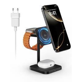 Станція зарядки LULULOOK Qi2 MagSafe 3-в-1 з алюмінію для Apple Watch та iPhone, 15W швидка зарядка для iPhone 17 Pro Max/17 Pro/17 Air/17, 5W для Apple Watch Ultra, AirPods, Титан (Чорний)