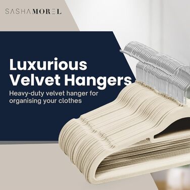 Набір велюрових вішалок для одягу, 50 шт. з органайзером для краваток, обертові гачки, кремовий колір