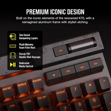 Ігрова механічна клавіатура Corsair K70 RGB MAX з магнітними перемикачами MGX, PBT Double-Shot клавіші, iCUE сумісність, QWERTY NA розкладка, сталевий колір