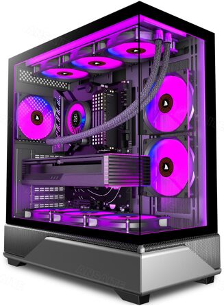Ігровий корпус для ПК ANSAITE ATX Mid-Tower, 6 ARGB PWM вентиляторів, панорамне загартоване скло, USB Type-C, підтримка радіатора 360мм, чорний/фіолетовий