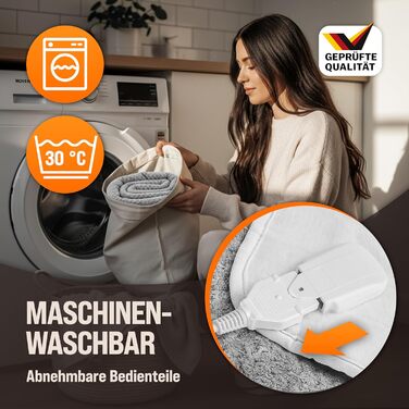 Електрична ковдра Monzana® 160x140 см з таймером, Coral Fleece, 2x60W, сіра, з захистом від перегріву, пральна, для дому