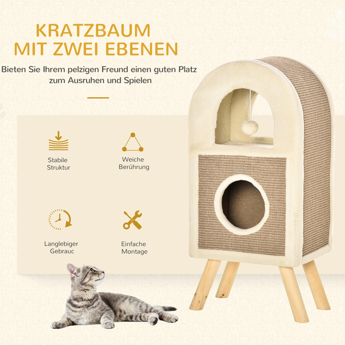 PawHut Багатоярусна котяча кімната з когтеточкою, іграшками, ліжком для котів та ковзаючою килимком з ДСП, плюшу та сизалю кольору кави
