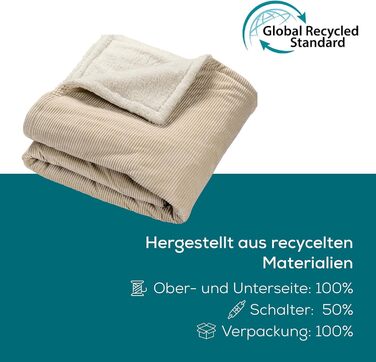 Електрична ковдра Beurer HD 75 з переробленого матеріалу, 180x130 см, 6 температурних режимів, автовимкнення