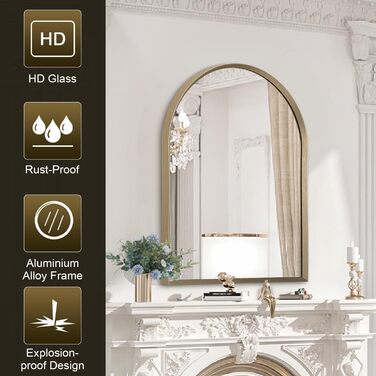 Дзеркало настінне з вигнутим склом, 45 x 65 см, металевий каркас, мідь, для ванної кімнати/вітальні/спальні