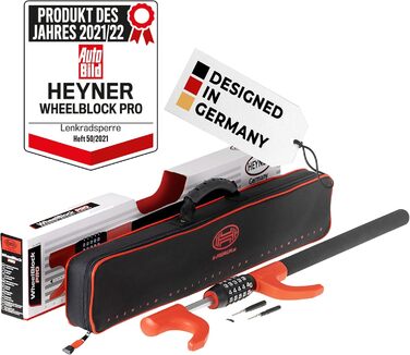 HEYNER® Блокіратор керма з кодовим замком, протиугінний пристрій для авто, вантажівок і фургонів, 5-значний код, з чохлом, подовжений