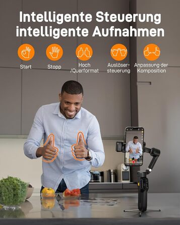 Hohem iSteady V3 - Стабілізатор для смартфона з контролером, AI-трекером, телескопічною штангою та штативом, чорний