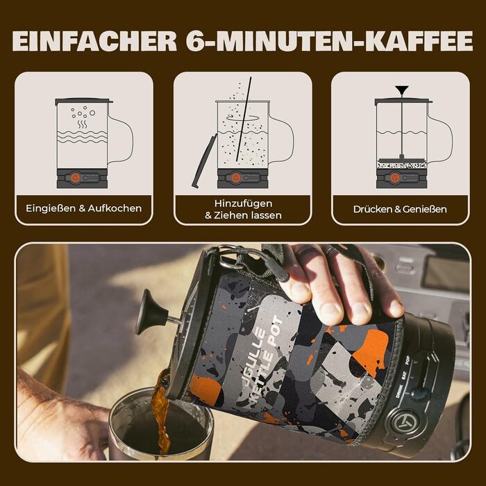 Електрична френч-прес для кави, 2-в-1: чайник та прес, 500W, для кемпінгу та подорожей