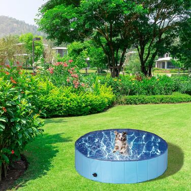 Басейн для собак Relaxdays, 30 x 120 см, розкладний, з клапаном, блакитний