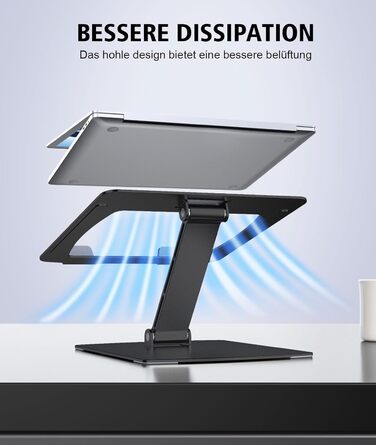 Підставка для ноутбука Glangeh, регульована по висоті, ергономічна, портативна, для столу, складна, з алюмінію, сумісна з MacBook Air Pro (10–16 дюймів), чорна