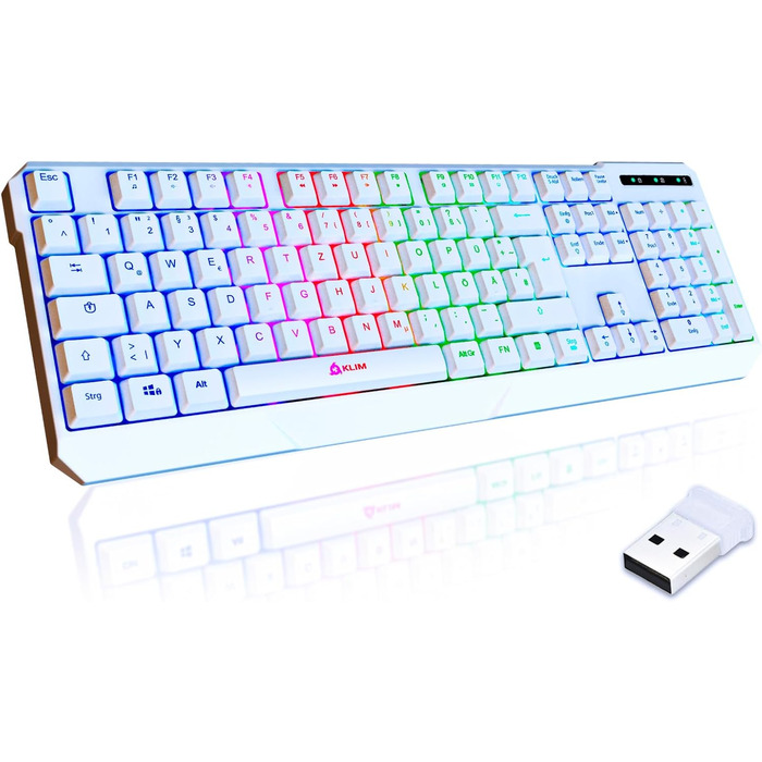 KLIM Chroma Wireless Gaming Tastatur: Бездротова ігрова клавіатура з RGB підсвічуванням, тиха, ергономічна, водонепроникна, для PC, Mac, PS4, PS5