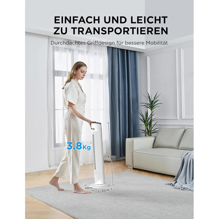 Вентилятор підлоговий Midea FZ10-26MR(BL) 96 см з пультом, 33 дБ, LED дисплей, 4 режими, для спальні та офісу, білий