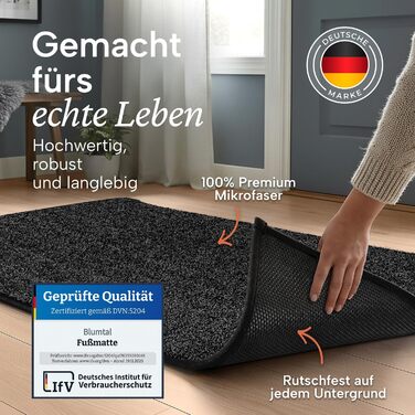 Килимок вхідний Blumtal 80x120 см, мікрофібра, вологостійкий та протиковзкий килим для дому (Антрацит)