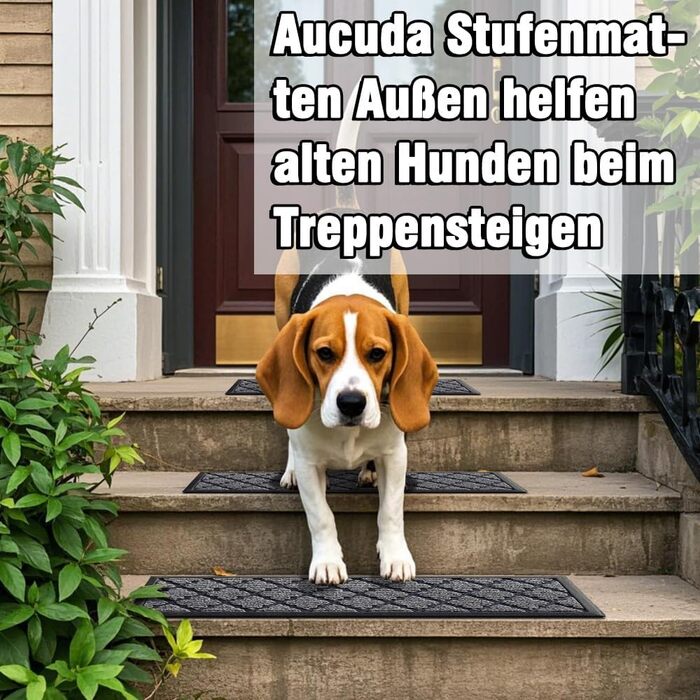 Гумові килимки на сходи зовнішні Aucuda, 6 шт., 76x22 см, сірі, антиковзкі, вологостійкі, теплоізоляційні для вулиці