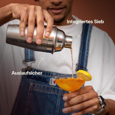 Коктейльний набір Cocora Martini-Set 8 предметів з нержавіючої сталі: шейкер, келихи для Мартіні, книга рецептів, подарункова упаковка (Чорний)