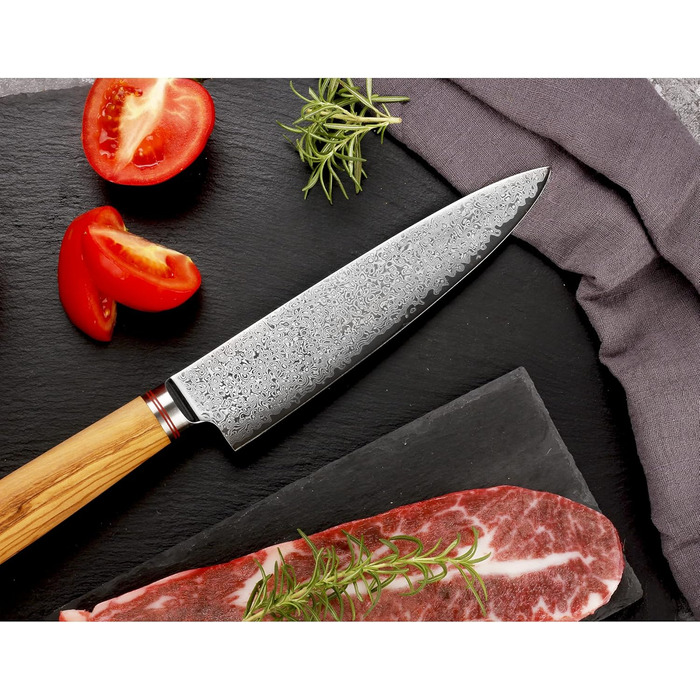 Японський кухонний ніж YOUSUNLONG Pro Gyuto 255mm з дамаської сталі з оливкового дерева - ніж шеф-кухаря