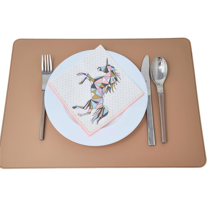 Nikalaz Placemats and Coasters (Set of 4) made of recycled leather, placemats, 4 placemats and 4 coasters, placemats and coasters 10 x 10 cm (40 x 30 cm, Camel)