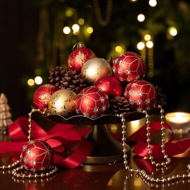 Набір новорічних кулічок для ялинки, 30 шт, 60 мм, пластик, з гачками, для прикраси ялинки, на Новий рік, весілля, свята (червоний, золотий)