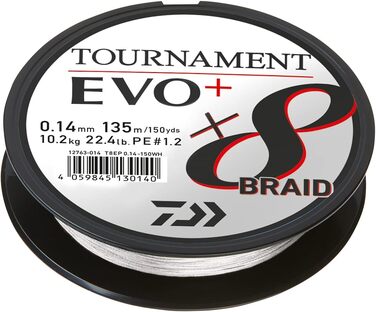 Daiwa Tournament X8 Braid EVO+, 135m White, Braided Fishing Line