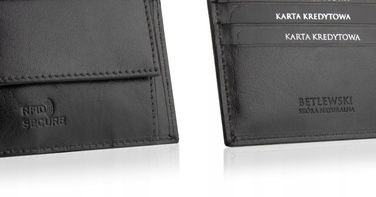 Чоловічий шкіряний компактний гаманець чорного кольору з RFID захистом Betlewski