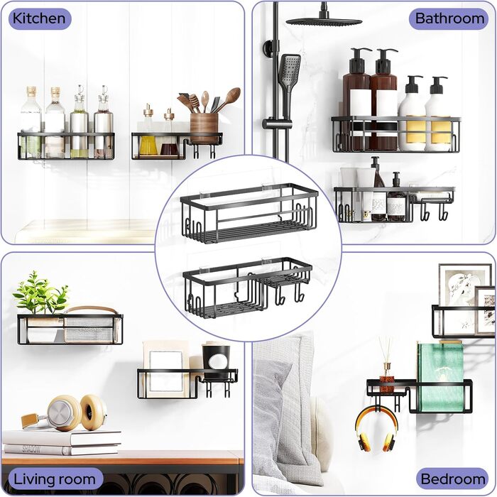 Дзеркальна поличка для душу Alyvisun з нержавіючої сталі (2 шт.) з мильницею та гачками - без свердління