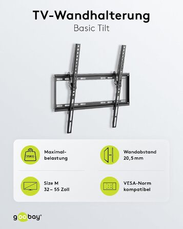 Настінний кронштейн для телевізора goobay Basic TILT XL (43–100 дюймів), нахил 10°, ультратонкий 45 мм, VESA 800x400, до 75 кг — 49743