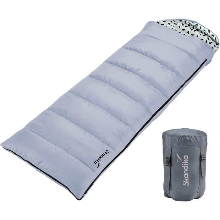 Спальний мішок Skandika Iceland Single: теплий, бавовняний, для кемпінгу, 220x80 см, 3 сезони, для дорослих, XXL, блакитний