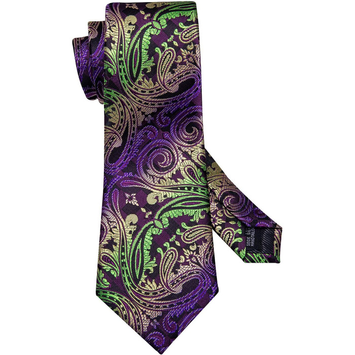 Краватка чоловіча Barry.Wang однотонна павлижий візерунок сатин з нагрудною хустинкою для весілля, золотисто-фіолетова