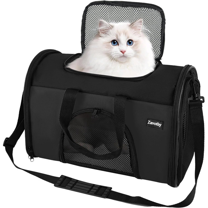 Транспортна сумка для котів та собак Zavothy, чорна, розмір S, з м'якою підстилкою та регульованим ременем