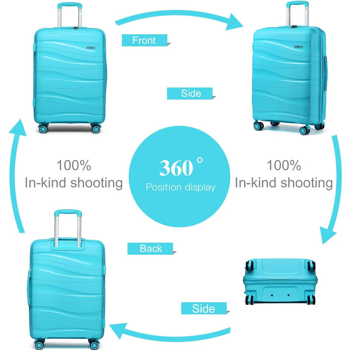 KONO Чемодан середнього розміру 65см з поліпропілену, з TSA замком, 65x46x26.5см (Крем-білий)