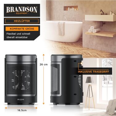 Електричний обігрівач Brandson з пультом керування, ECO-режим, осциляція 50°, 2 режими нагріву, захист від перегріву та перекидання