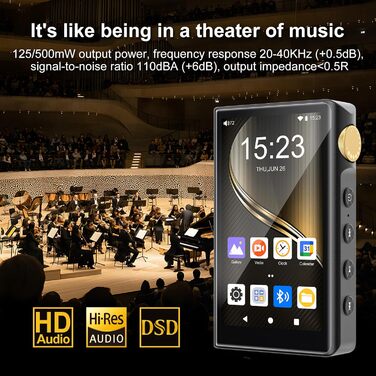 HiFi MP3 плеєр ZAQE з Bluetooth та WiFi, Android 12, Lossless DSD DAC, підтримка Flac, 64GB карта пам'яті (до 512GB), чорний