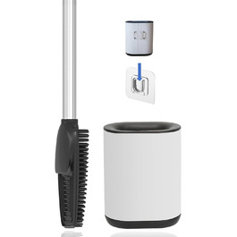 Силіконова щітка для унітазу 3 в 1 з тримачем та кріпленням на стіну, довга ручка з нержавіючої сталі, гігієнічна з ламелями та скребком - набір для ванної кімнати та гостьового WC (білий)