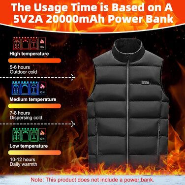 Гріюча жилетка для чоловіків та жінок, 21 зона нагріву, 3 регулятори температури, електрична жилетка USB для катання на лижах, риболовлі, мотоцикла, кемпінгу, активного відпочинку (без Powerbank), XXL