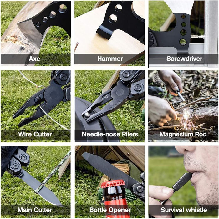 Мультитул 33 в 1 для чоловіків: сокира, молоток, плоскогубці, ніж, викрутки. Ідеальний для кемпінгу, надзвичайних ситуацій та виживання на природі