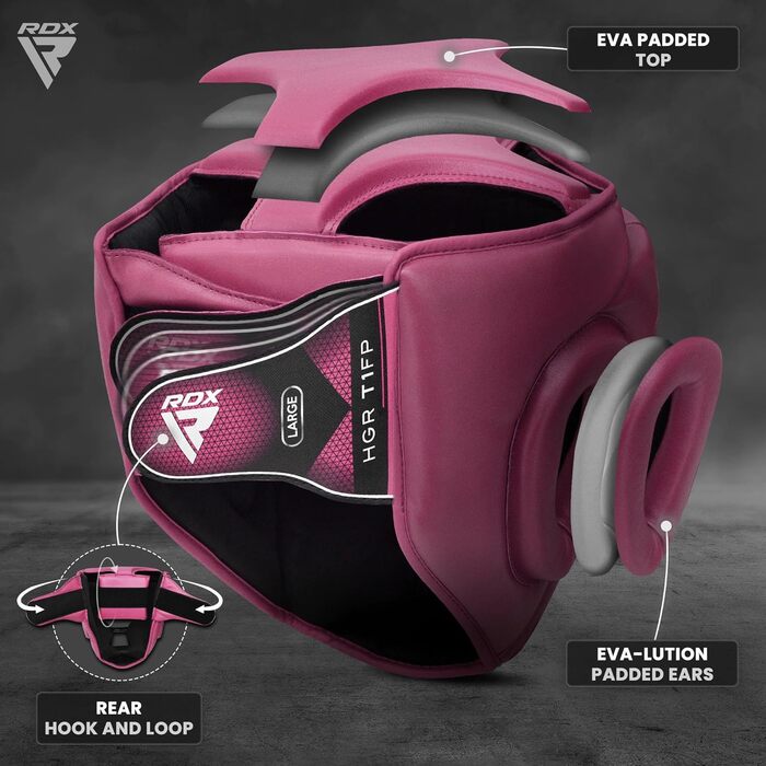 RDX Leather Head Guard - Boxing, Muay Thai, Kickboxing, Taekwondo - Face & Nose Protection - Training Sparring Headgear (XL, Pink)