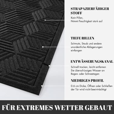 Килимок Yimobra: грязезбірний, антиковзаючий, миючий, вологостійкий для дому та вулиці (92 x 61 см, чорний)