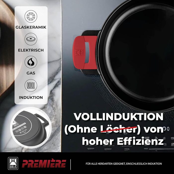 Набір кухонного посуду BRA Premiere 9 предметів з антипригарним покриттям, з алюмінію, знімні ручки, PFOA-free, для всіх типів плит та духовок