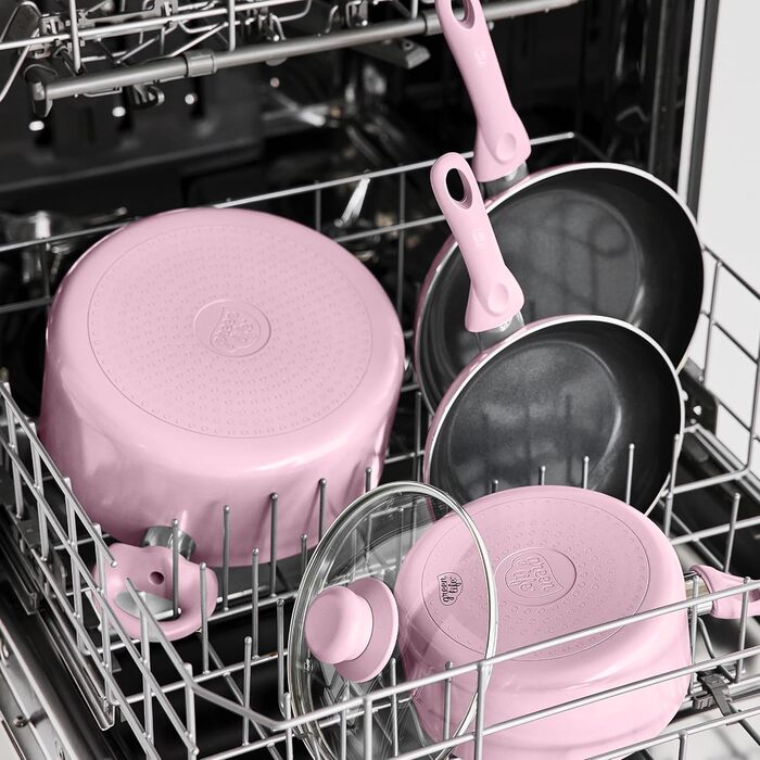 Набір кухонного посуду GreenLife Essentials 10 предметів: антипригарне покриття кераміки, рожевий колір, PFAS & PFOA-free, для плити, сумісно з посудомийною машиною