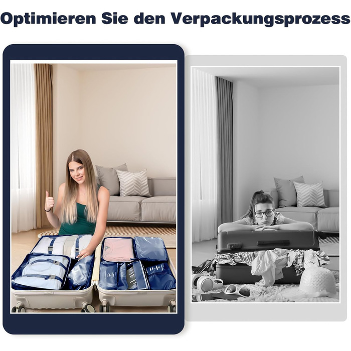 Органайзер для валізи OBSGUMU, набір 9 шт. - Packing Cubes для подорожей, косметичка, валізні органайзери (Marineblau)