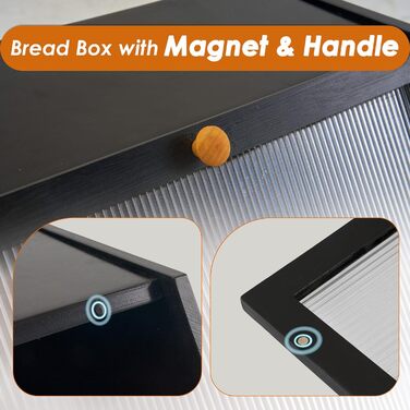 YOUDENOVA Хлібниця з дощечкою для нарізання, дерев'яна хлібниця, коробка для зберігання, бамбукова скринька для хліба, солі та перечниці, 39x25x20 (ДxШxВ) см, Чорний