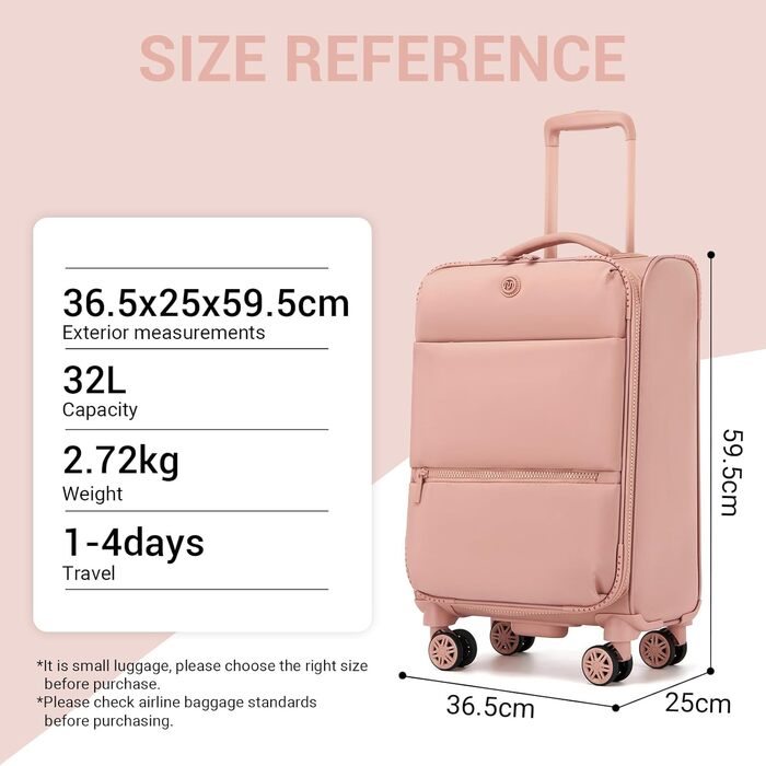 Чемодан Miss Lulu ручної об'єм, 59.5 x 36.5 x 25 см, зелений, з відділенням для мокрого/сухого, 32 л